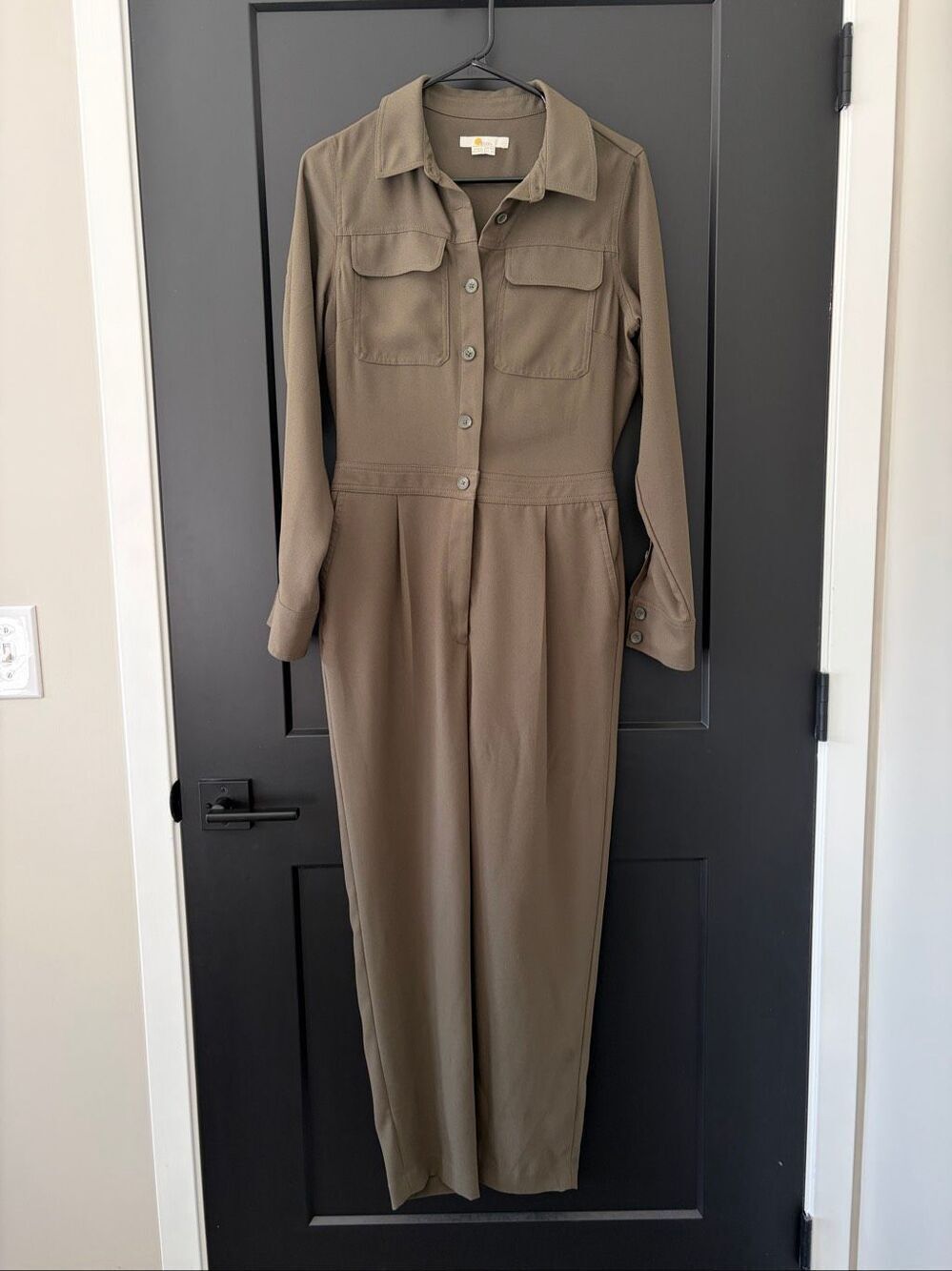 Boden Zada Utility Long Sleeve Crepe Jumpsuit Olive Green Size 10R